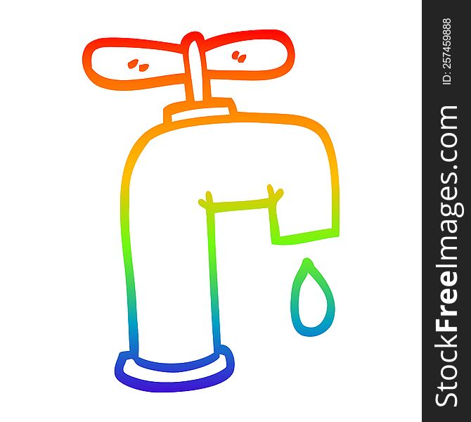 rainbow gradient line drawing of a cartoon dripping faucet