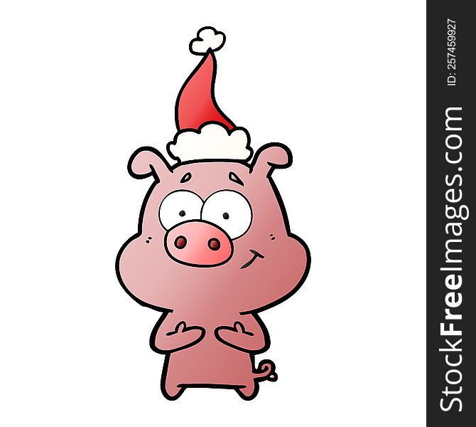Happy Gradient Cartoon Of A Pig Wearing Santa Hat