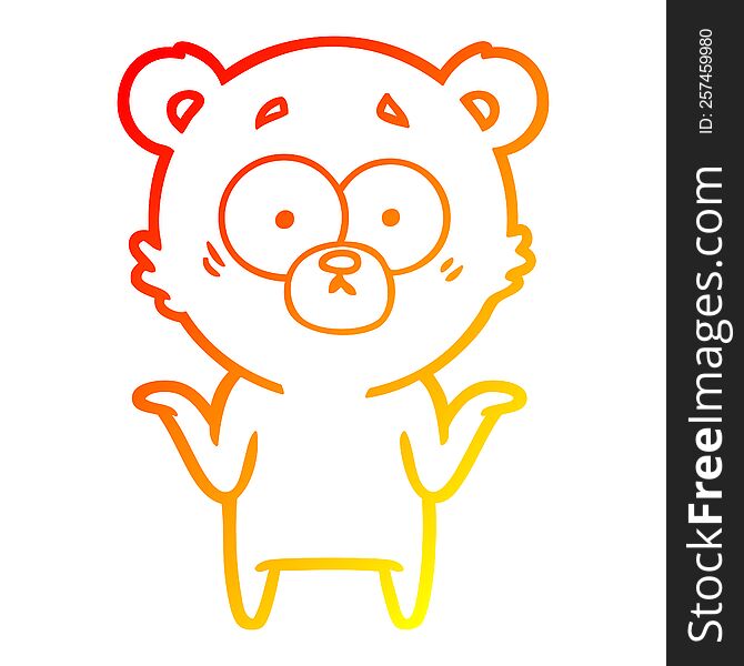 Warm Gradient Line Drawing Cartoon Bear Shrugging Shoulders