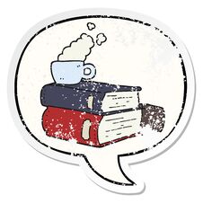 Cartoon Books And Coffee Cup And Speech Bubble Distressed Sticker Stock Images