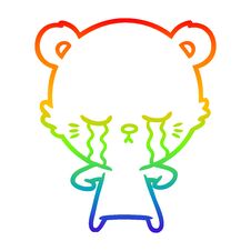 Rainbow Gradient Line Drawing Crying Cartoon Polarbear Stock Images