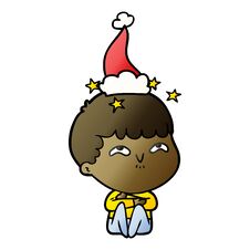 Gradient Cartoon Of A Amazed Boy Wearing Santa Hat Stock Image