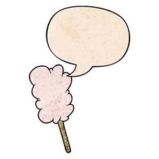 Cartoon Candy Floss On Stick And Speech Bubble In Retro Texture Style Royalty Free Stock Images