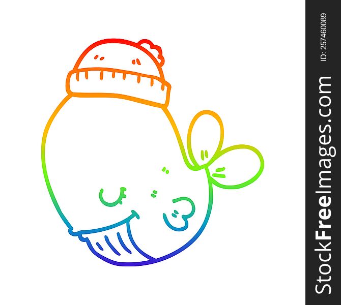 Rainbow Gradient Line Drawing Cartoon Whale Wearing Hat