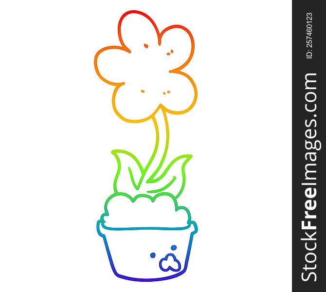 Rainbow Gradient Line Drawing Cute Cartoon Flower