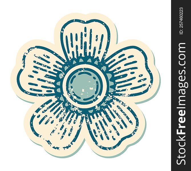 Distressed Sticker Tattoo Style Icon Of A Flower