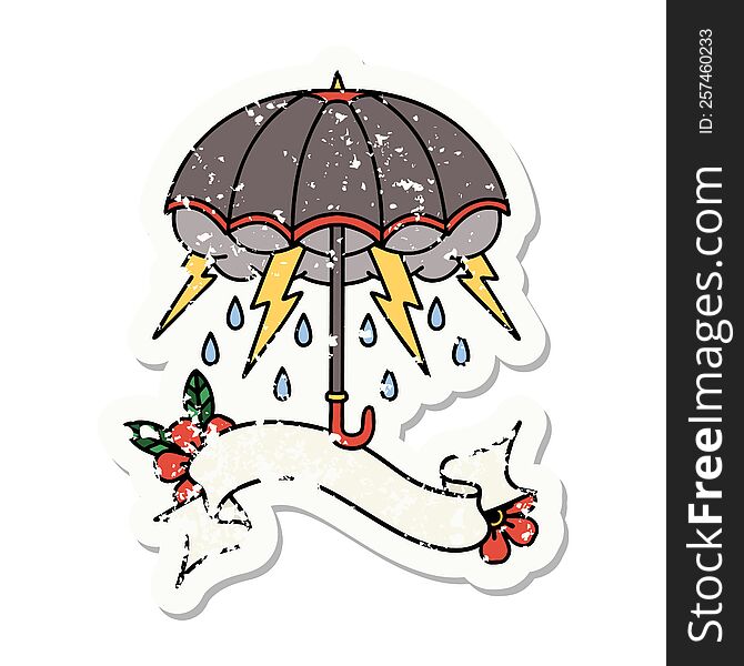 Grunge Sticker With Banner Of An Umbrella
