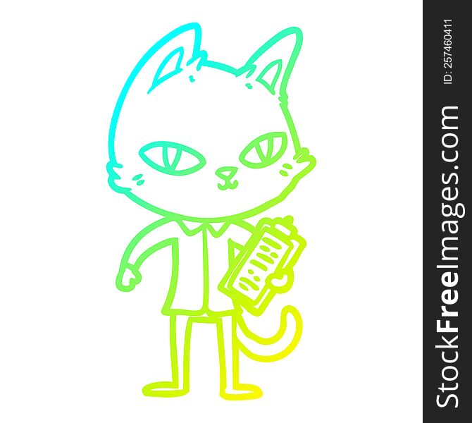 cold gradient line drawing of a cartoon office cat