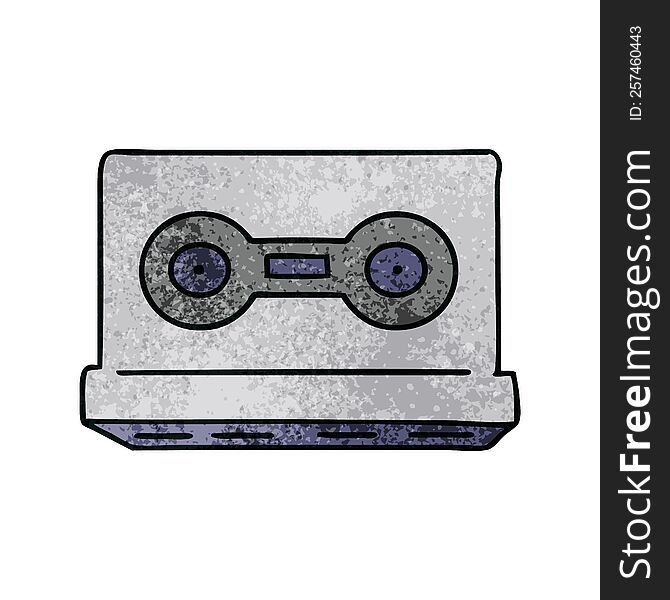 hand drawn textured cartoon doodle of a retro cassette tape