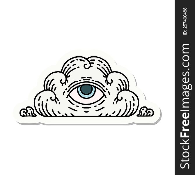 Tattoo Style Sticker Of An All Seeing Eye Cloud