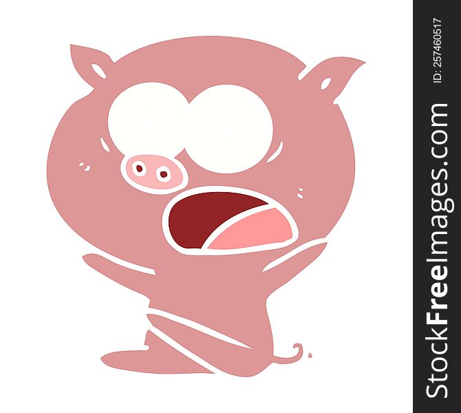 Shocked Flat Color Style Cartoon Pig Sitting Down