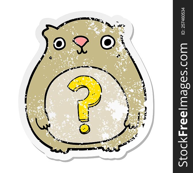Distressed Sticker Of A Cartoon Curious Bear