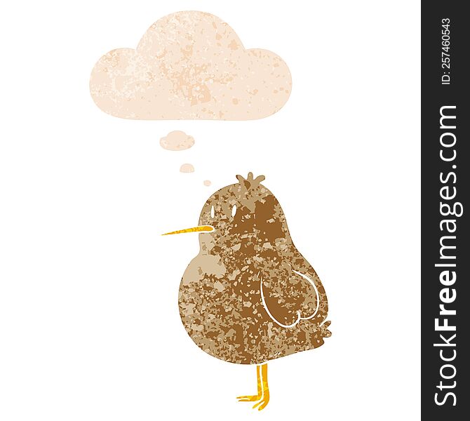 Cartoon Kiwi Bird And Thought Bubble In Retro Textured Style