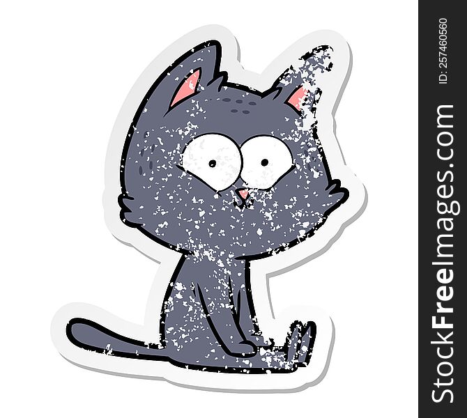 distressed sticker of a cartoon cat sitting