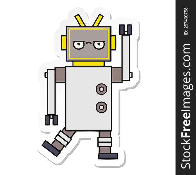 Sticker Of A Cute Cartoon Annoyed Robot