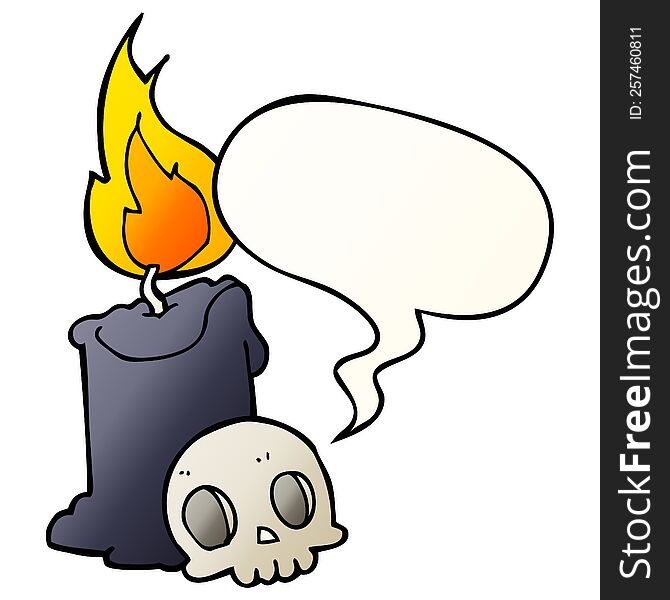 Cartoon Skull And Candle And Speech Bubble In Smooth Gradient Style