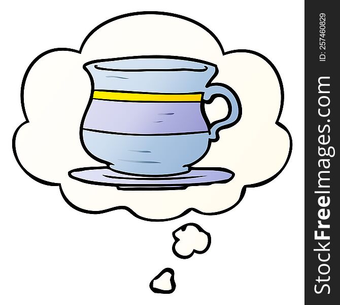 cartoon old tea cup with thought bubble in smooth gradient style