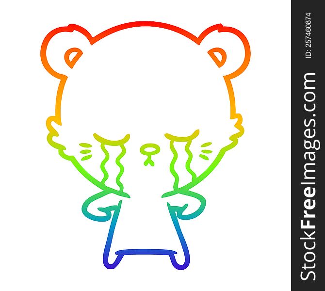 rainbow gradient line drawing crying cartoon polarbear