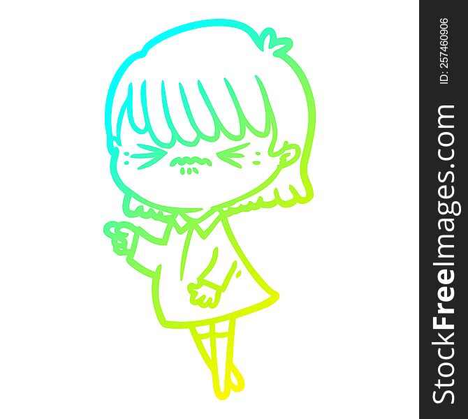 cold gradient line drawing of a annoyed cartoon girl making accusation