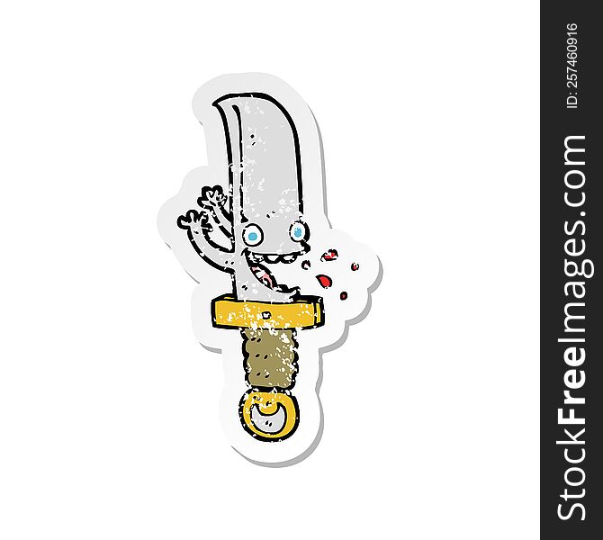 Retro Distressed Sticker Of A Crazy Knife Cartoon Character