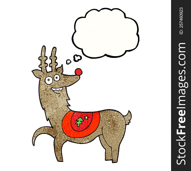 freehand drawn thought bubble textured cartoon christmas reindeer
