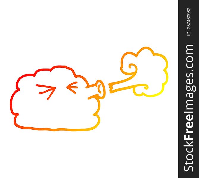 warm gradient line drawing of a cartoon cloud blowing a gale
