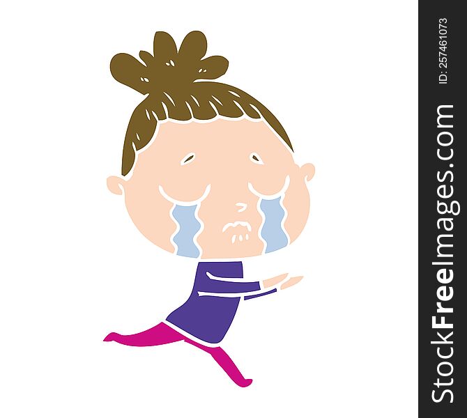 flat color style cartoon crying woman