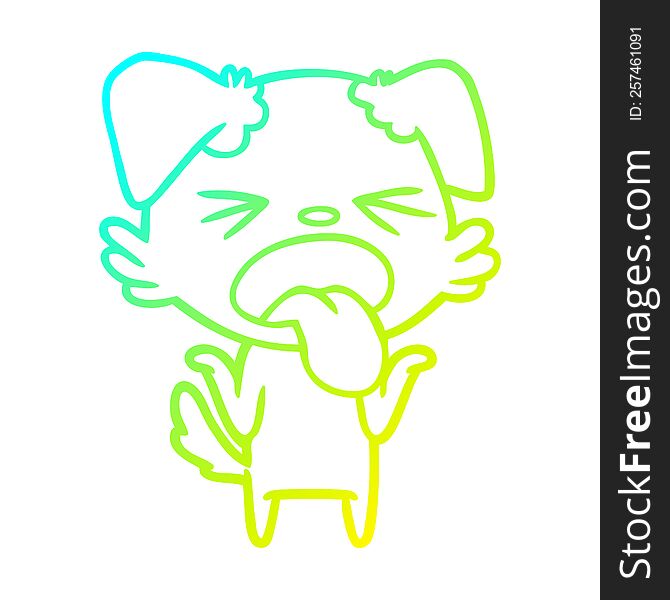 cold gradient line drawing of a cartoon disgusted dog shrugging shoulders