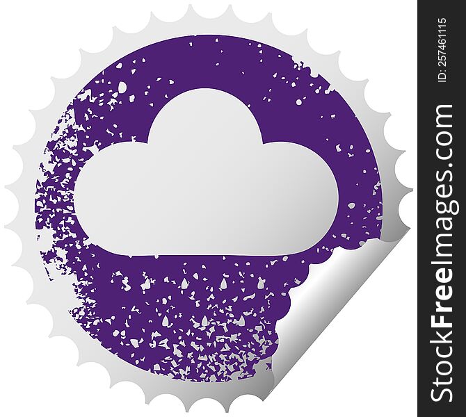 distressed circular peeling sticker symbol of a rain cloud