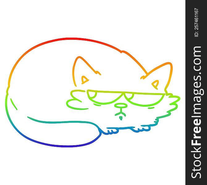 Rainbow Gradient Line Drawing Cartoon Suspicious Cat