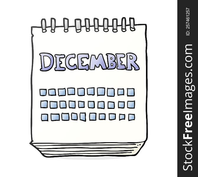 freehand drawn cartoon calendar showing month of December