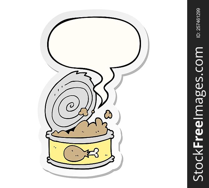 cartoon canned food with speech bubble sticker