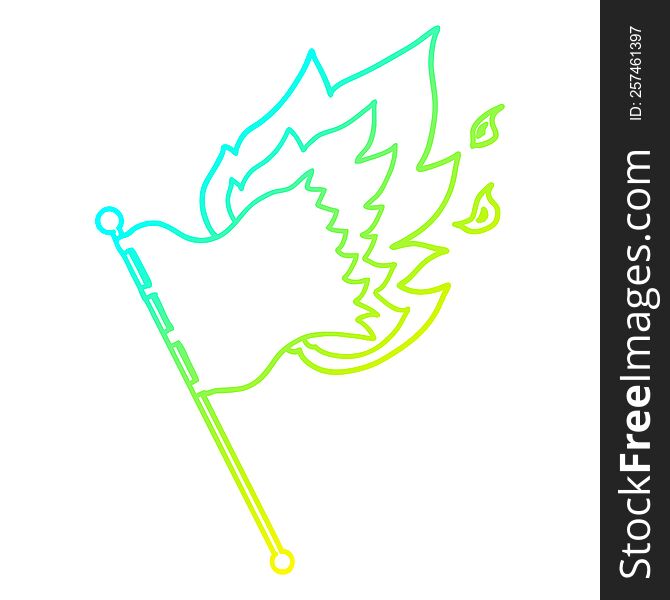 Cold Gradient Line Drawing Cartoon Burning Flag