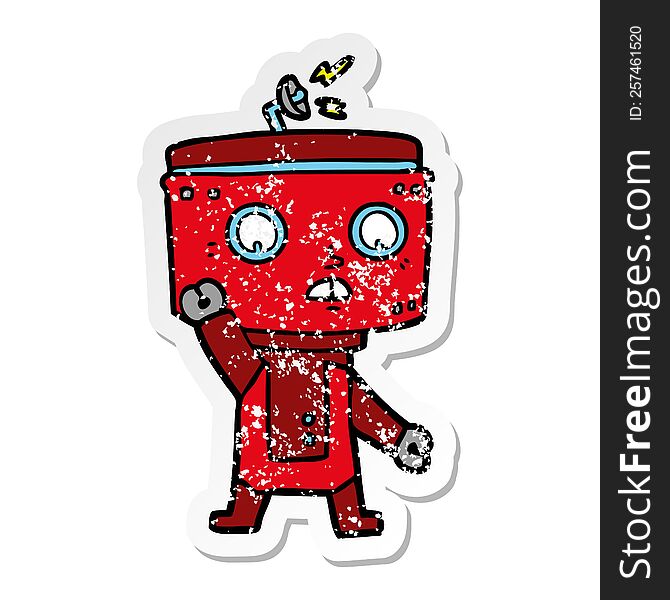 Distressed Sticker Of A Cartoon Robot Waving