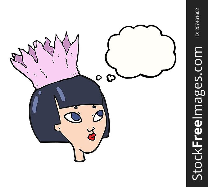 freehand drawn thought bubble cartoon woman wearing paper crown