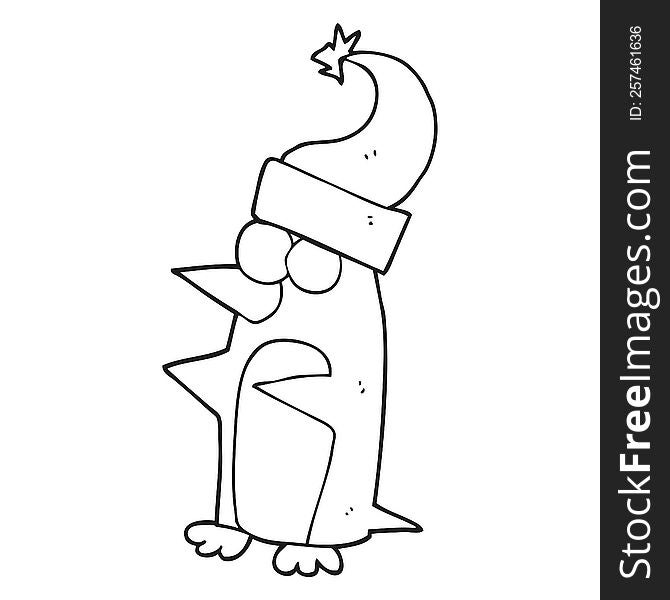 Black And White Cartoon Christmas Penguin