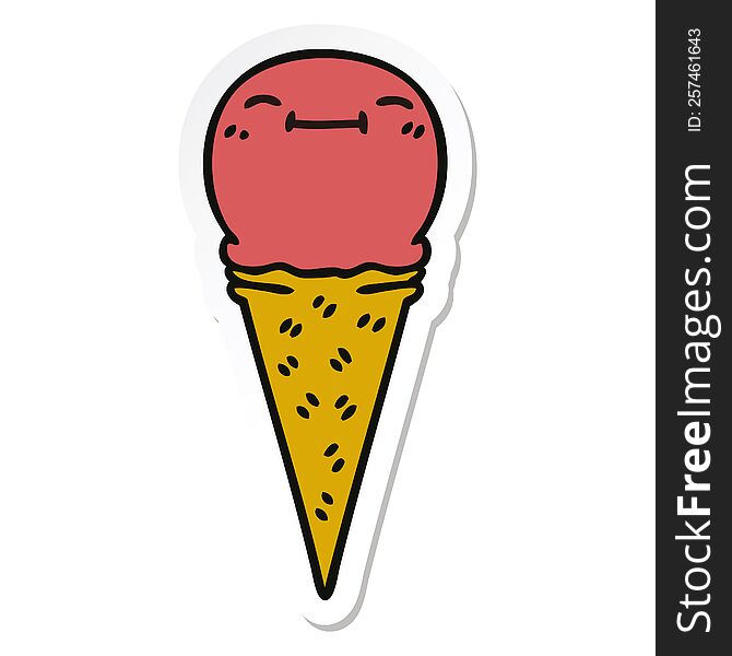 sticker of a quirky hand drawn cartoon happy ice cream