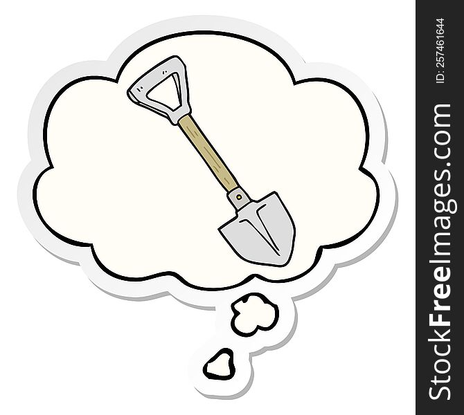 cartoon shovel with thought bubble as a printed sticker