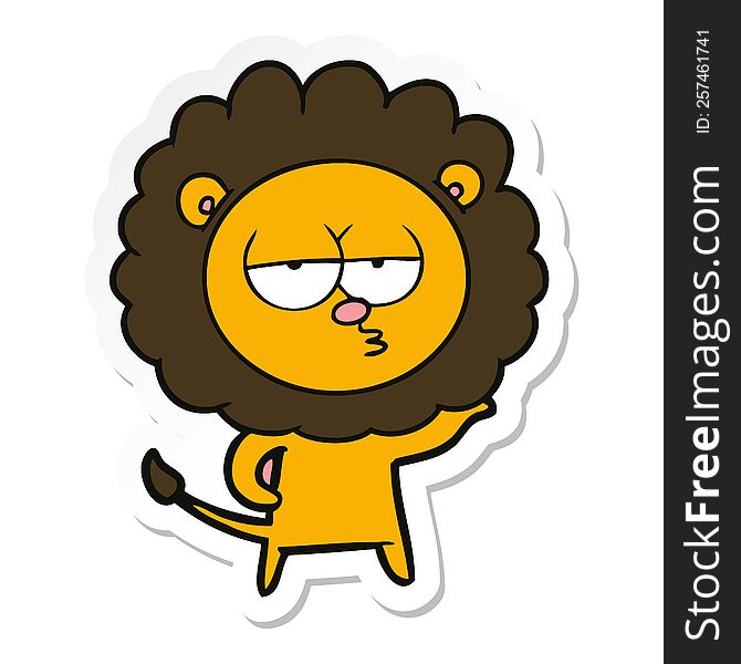 sticker of a cartoon bored lion