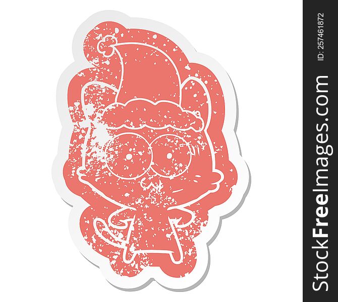 cartoon distressed sticker of a surprised cat wearing santa hat