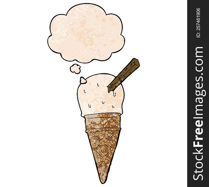cartoon ice cream with thought bubble in grunge texture style. cartoon ice cream with thought bubble in grunge texture style