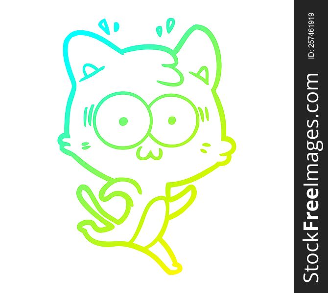 Cold Gradient Line Drawing Cartoon Surprised Cat Running