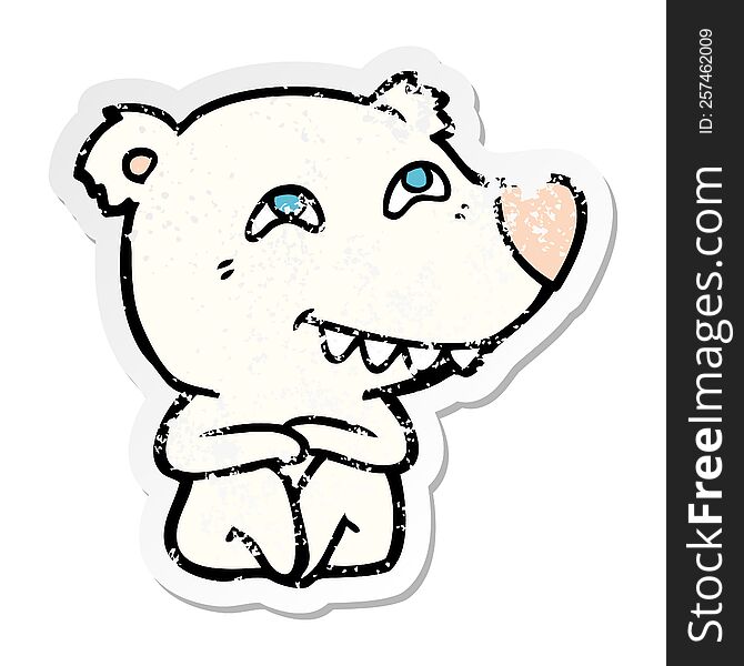 distressed sticker of a cartoon polar bear showing teeth