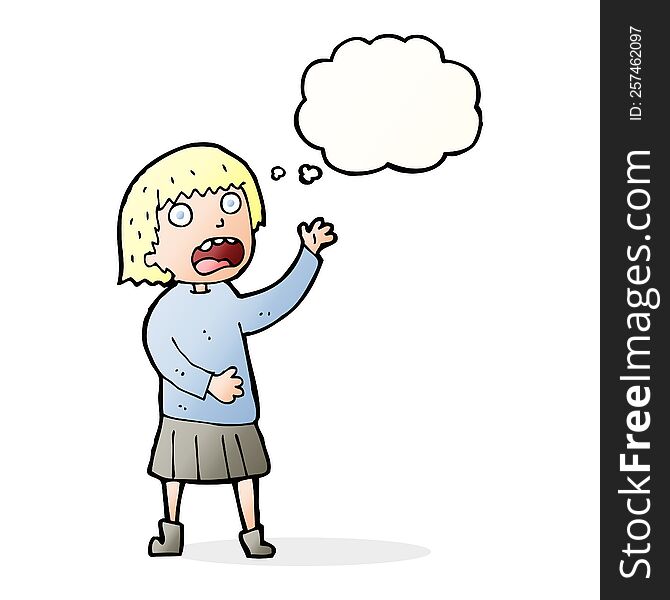 cartoon stressed out woman with thought bubble