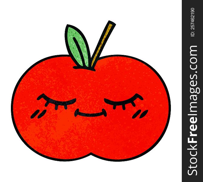 Retro Grunge Texture Cartoon Red Apple