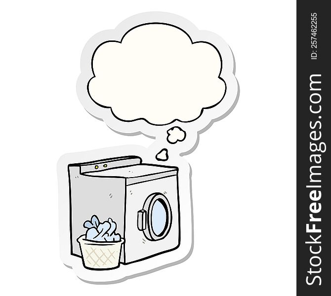 cartoon washing machine and thought bubble as a printed sticker