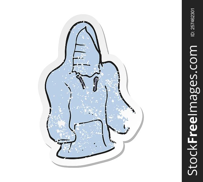 retro distressed sticker of a cartoon hooded top