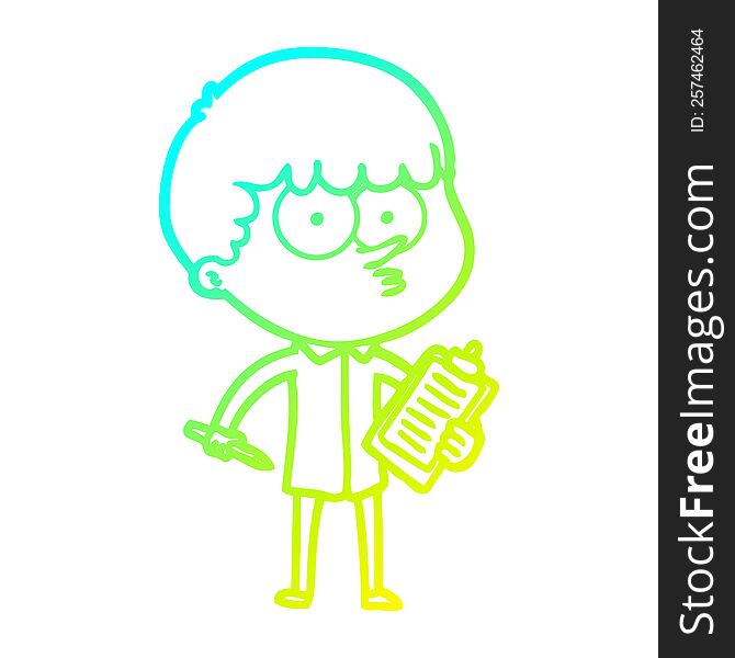 cold gradient line drawing cartoon curious boy taking notes