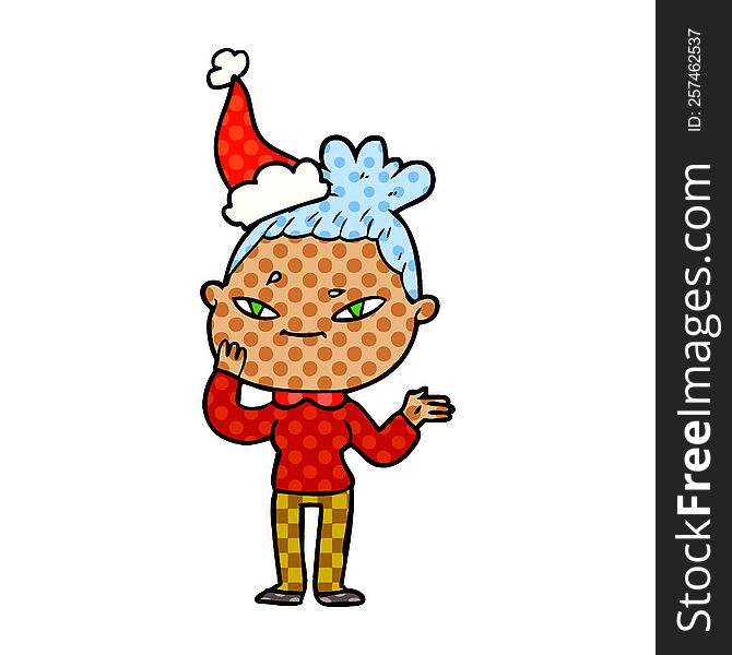 Comic Book Style Illustration Of A Woman Wearing Santa Hat