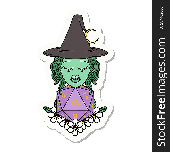 Half Orc Wizard With Natural Twenty Dice Roll Sticker